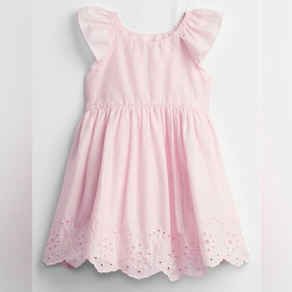 BABY GAP FLUTTER SLEEVE EYELET LACE PASTEL PINK TODDLER DRESS 4 - Picture 1 of 8
